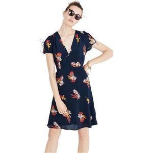 Madewell Silk Poppy Navy Blue Mini Dress in Cactus Flower Women's 12